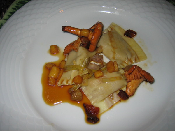 Chestnut and Celery Root Ravioli with chanterelles, apple, and bacon; 2004 Chateau Ste. Michelle / Dr. Loosen Riesling, 