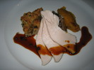 Heritage American Bronze Turkey (Herb-poached breast with wild boletus bread pudding, Confit of leg with Oregon black truffle sauce, On mashed delicata squash with glazed shallots); 2000 Cameron Pinot Noir, Clos Electrique